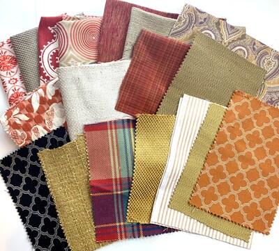 Fall Fabric Scrap Bundle; Designer Samples; Upholstery, Silk, Cotton fabric fodder for Crafts, Sewing, Scrapbooking - image2